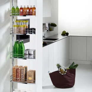 KESSEBÖHMER DISPENSA Arena Classic väljat. üksus H1600-1900mm, 300mm kappi, korvid 5tk, kroom-valge