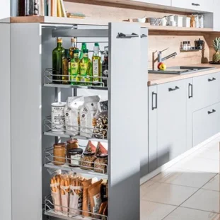 KESSEBÖHMER DISPENSA Arena Classic väljat. üksus H1200-1600mm, 400mm kappi, korvid 4tk, kroom-valge