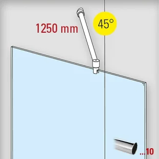 GF tugitoru MOD6021 45°seina klaas 1250mm 6-10mm klaasile toon kroom